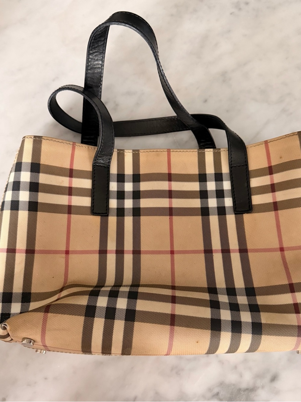 Classic Checked Tote Bag with Black Leather Handles - Picture 1 of 3